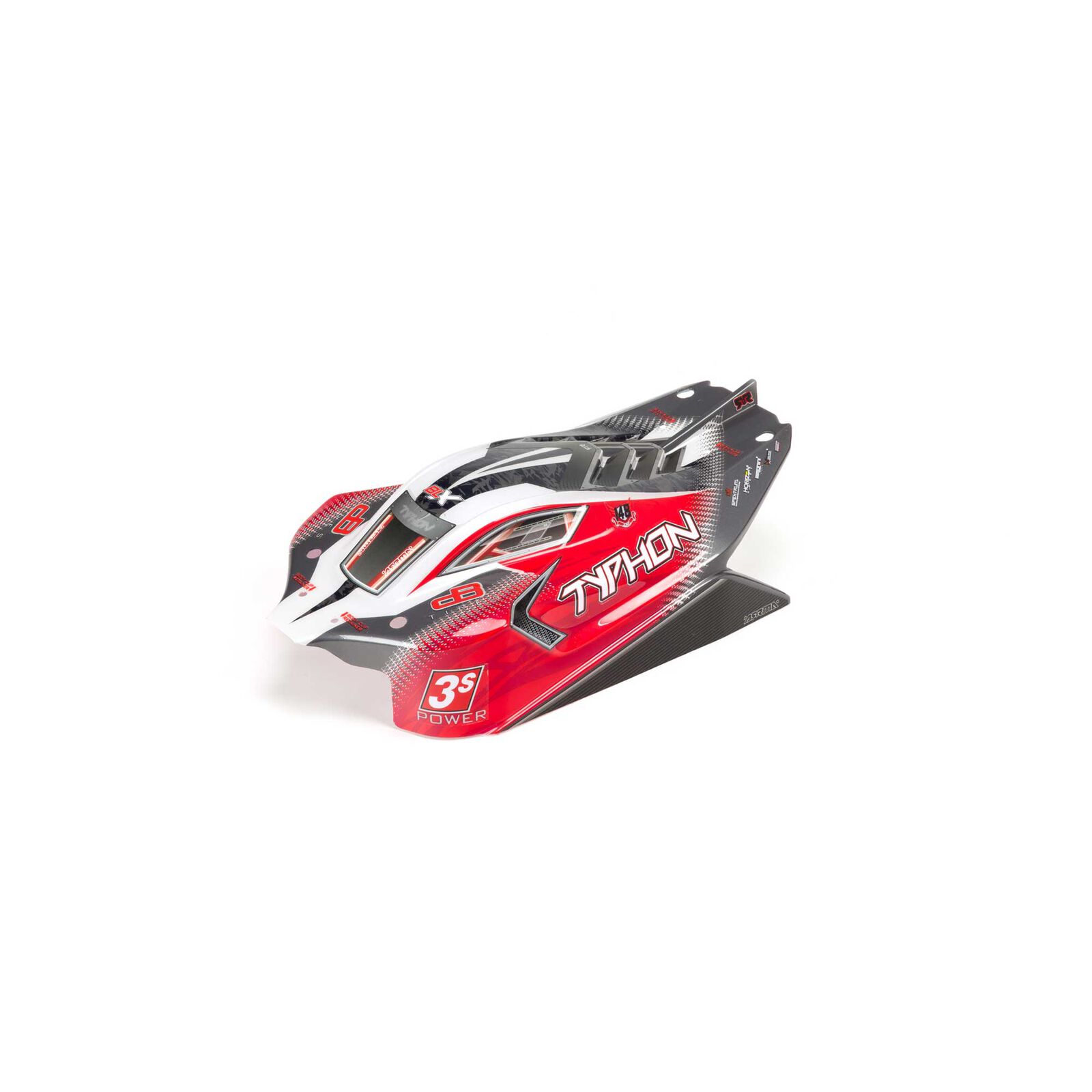 ARRMA 1/8 PAINTED AND TRIMMED BODY WITH DECALS RED TYPHON 4X4 BLX