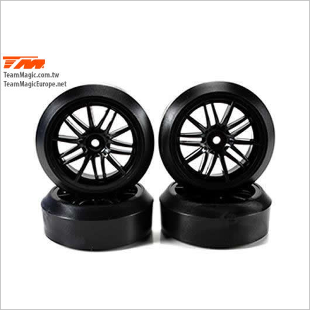K Factory Tires - 1/10 Drift - mounted - 15-Spoke wheels - 12mm Hex - Soft (4 pcs)